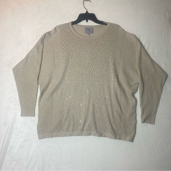 LIV Milano New W/Tags Knit Sweater Heather Oatmeal Color Size XL - Picture 1 of 12